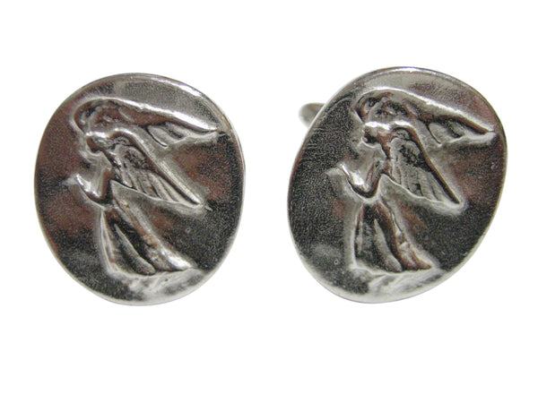 Silver Toned Oval Guardian Angel Cufflinks