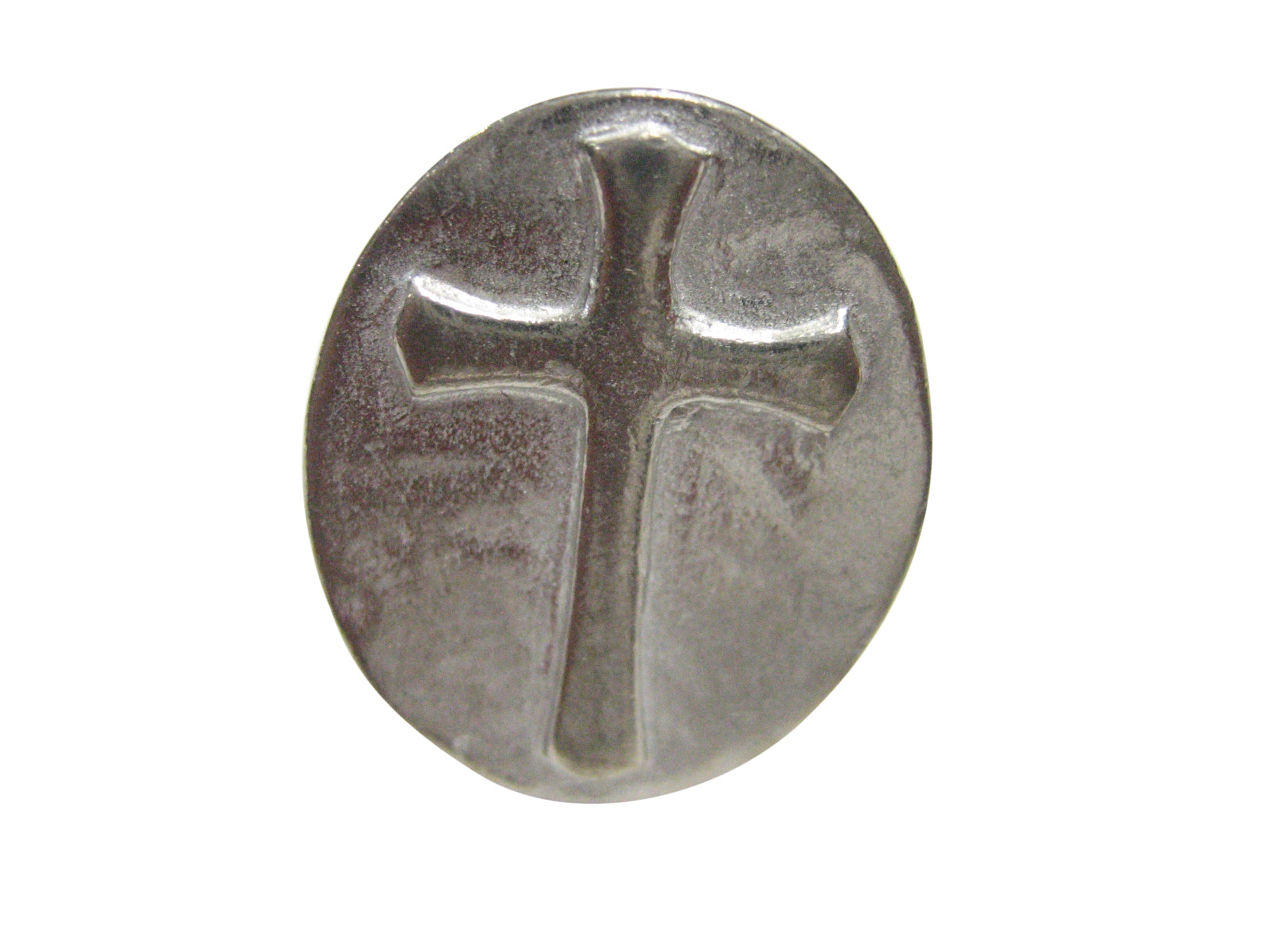 Silver Toned Oval Religious Cross Adjustable Size Fashion Ring