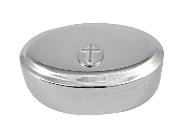 Silver Toned Oval Religious Cross Pendant Oval Trinket Jewelry Box