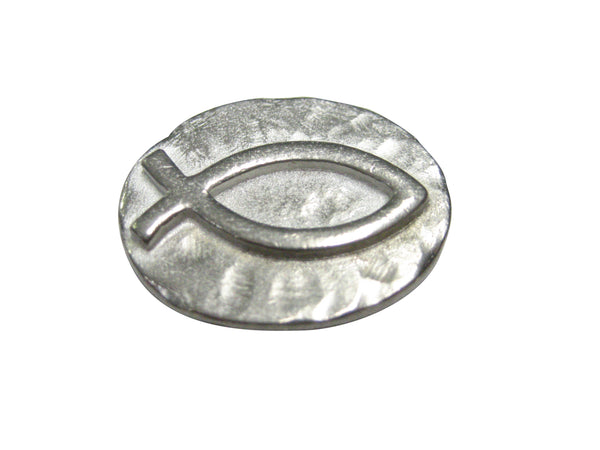Silver Toned Oval Religious Ichthys Fish Magnet