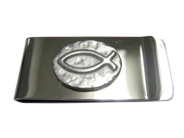 Silver Toned Oval Religious Ichthys Fish Money Clip
