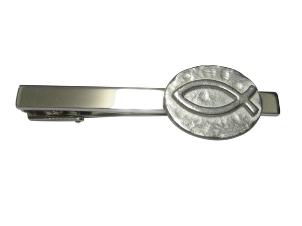Silver Toned Oval Religious Ichthys Fish Tie Clip