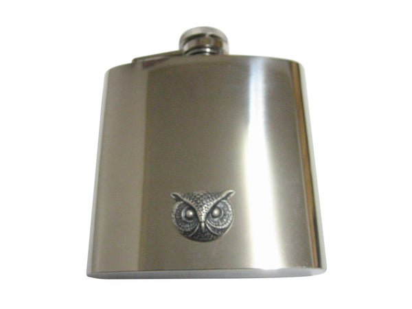 Silver Toned Owl Bird Head Pendant 6 Oz. Stainless Steel Flask