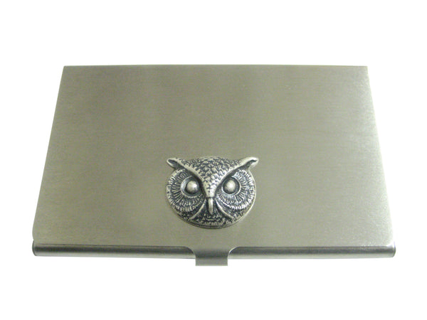 Silver Toned Owl Bird Head Pendant Business Card Holder