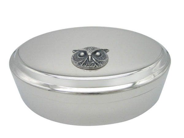 Silver Toned Owl Bird Head Pendant Oval Trinket Jewelry Box