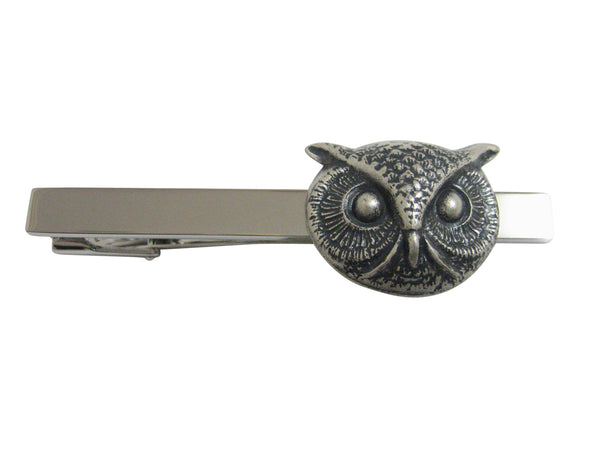 Silver Toned Owl Bird Head Pendant Square Tie Clip