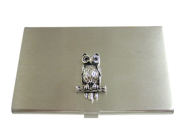 Silver Toned Owl Bird on Branch Business Card Holder