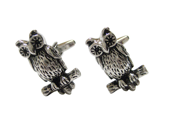 Silver Toned Owl on Branch Cufflinks