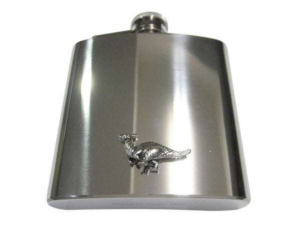 Silver Toned Parasaurolophus Dinosaur 6oz Flask