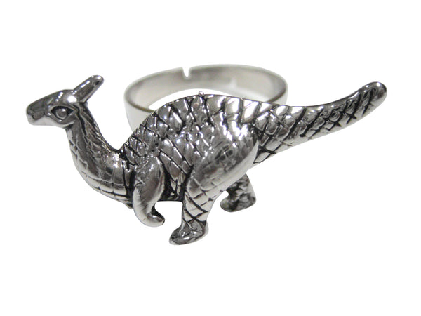 Silver Toned Parasaurolophus Dinosaur Adjustable Size Fashion Ring