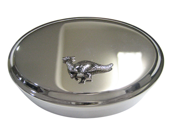 Silver Toned Parasaurolophus Dinosaur Oval Trinket Jewelry Box