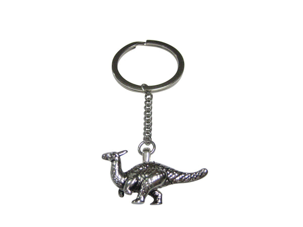 Silver Toned Parasaurolophus Dinosaur Pendant Keychain