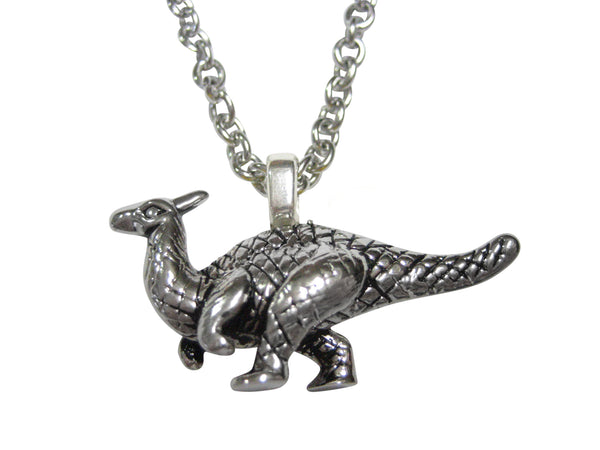 Silver Toned Parasaurolophus Dinosaur Pendant Necklace