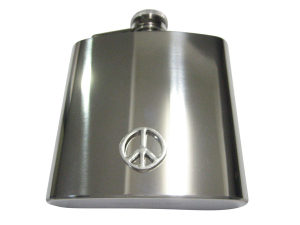 Silver Toned Peace Symbol 6oz Flask