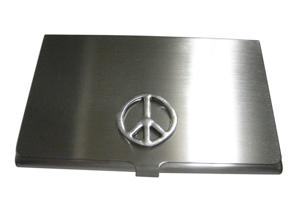 Silver Toned Peace Symbol Business Card Holder