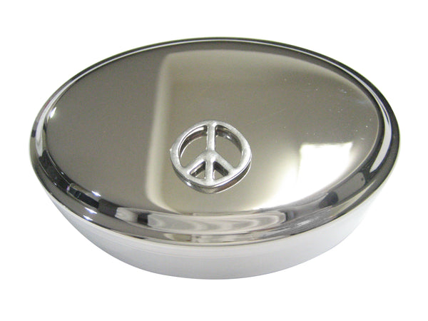 Silver Toned Peace Symbol Oval Trinket Jewelry Box