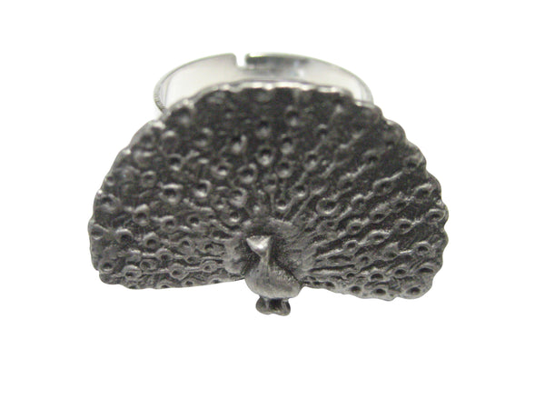 Silver Toned Peacock Bird Adjustable Size Fashion Ring