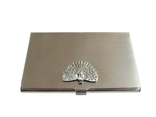Silver Toned Peacock Bird Business Card Holder