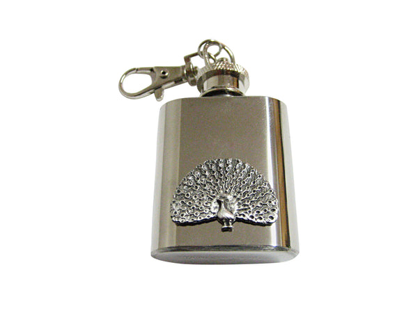 Silver Toned Peacock Bird 1 Oz. Stainless Steel Key Chain Flask