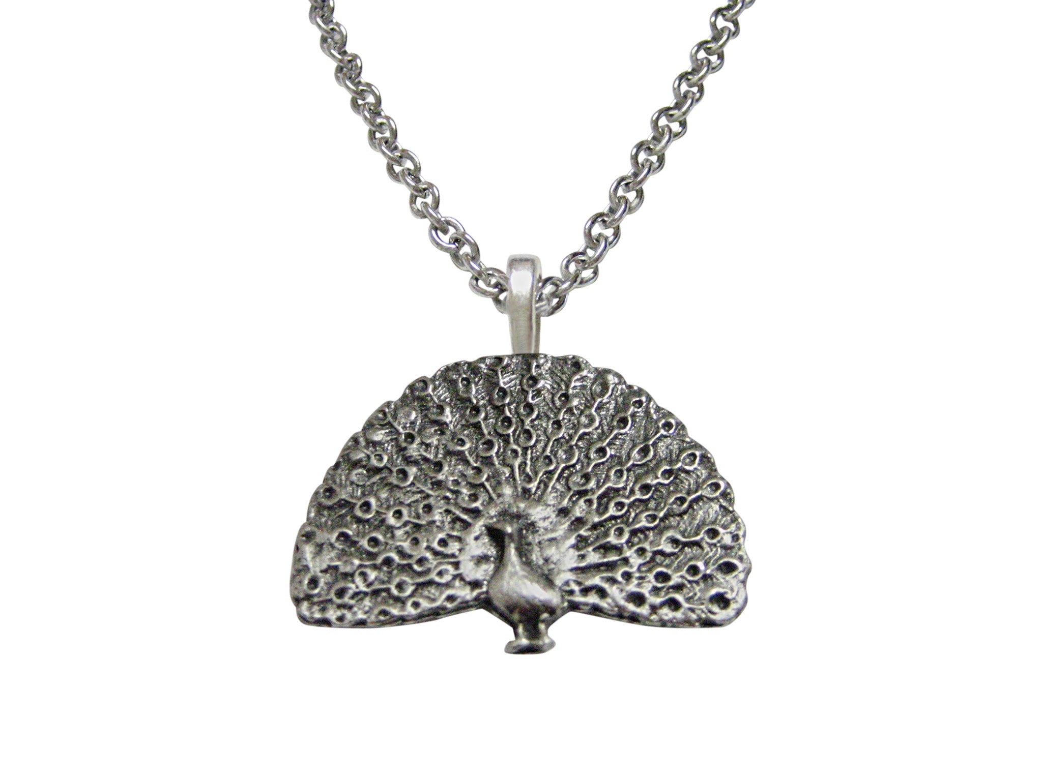 Silver Toned Peacock Bird Pendant Necklace