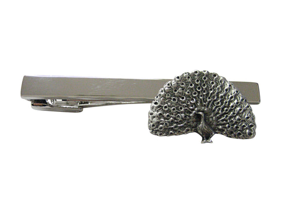Silver Toned Peacock Bird Square Tie Clip