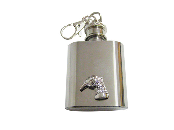 Silver Toned Pheasant Bird Head 1 Oz. Stainless Steel Key Chain Flask