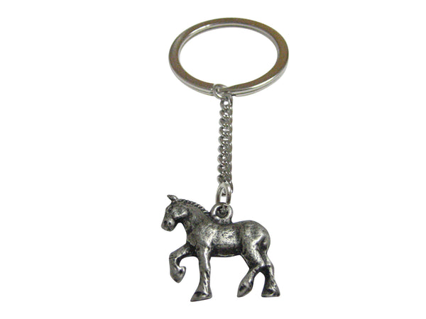 Silver Toned Prancing Textured Horse Pendant Keychain