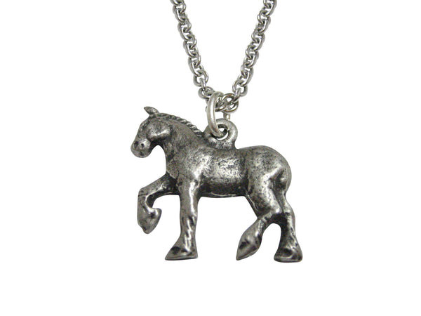 Silver Toned Prancing Textured Horse Pendant Necklace