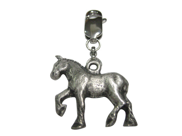 Silver Toned Prancing Textured Horse Pendant Zipper Pull Charm