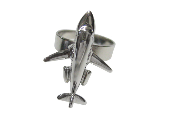 Silver Toned Private Jet Plane Adjustable Size Fashion Ring