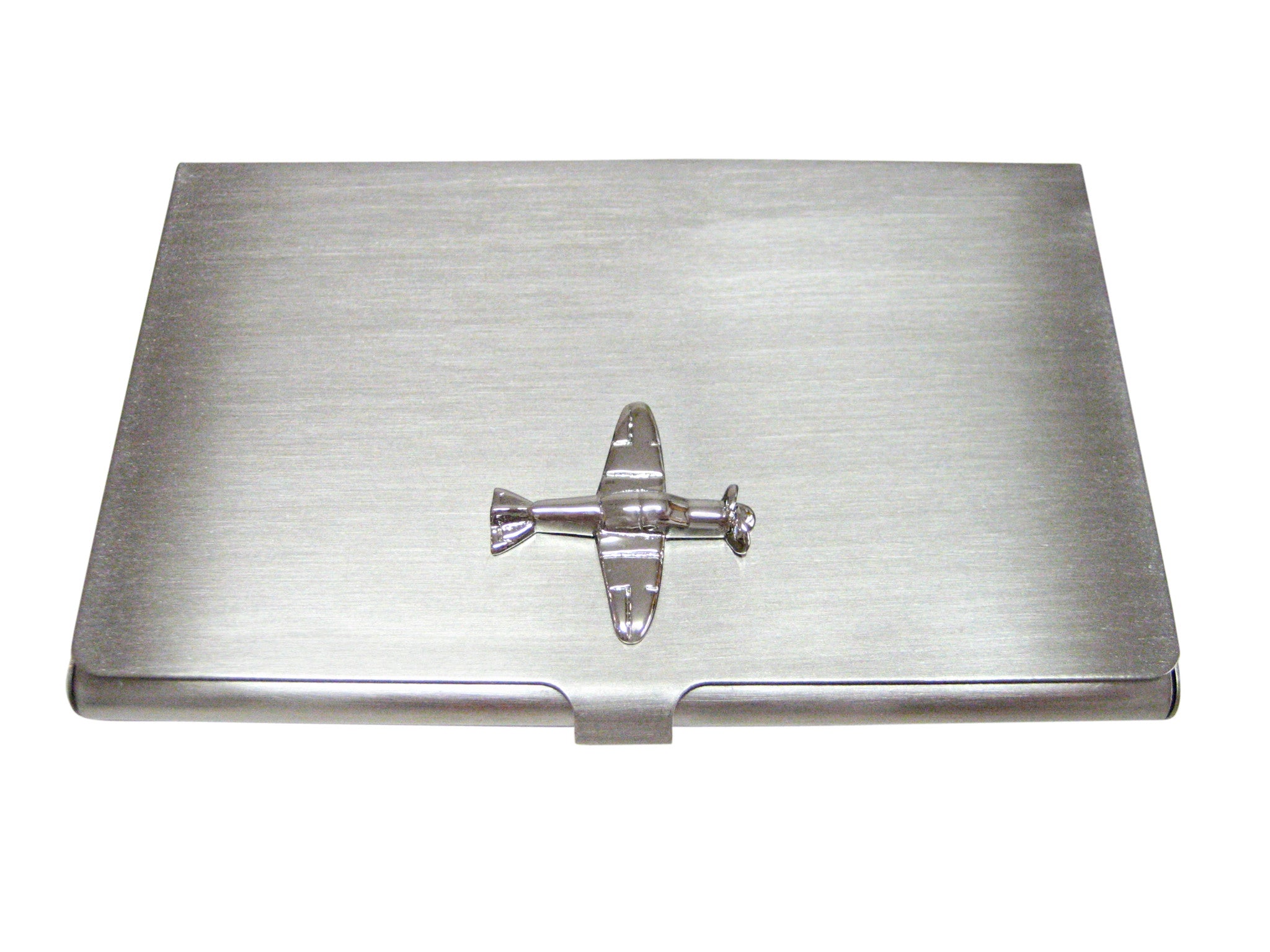Silver Toned Propellor Plane Business Card Holder