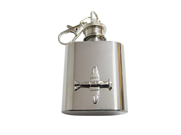 Silver Toned Propellor Plane 1 Oz. Stainless Steel Key Chain Flask