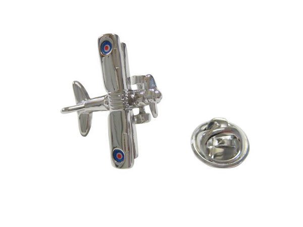 Silver Toned Retro War Biplane Lapel Pin