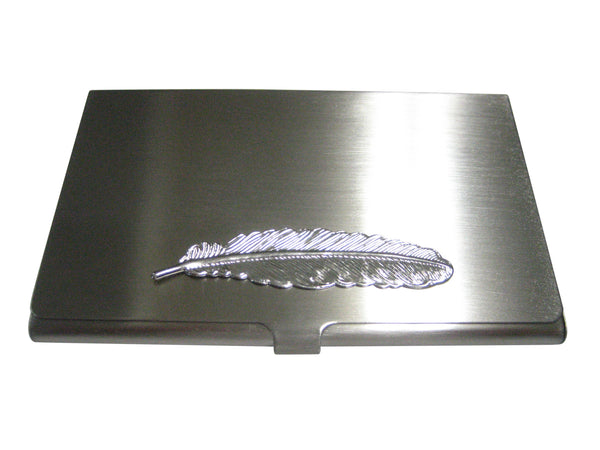 Silver Toned Quill Feather Design Business Card Holder