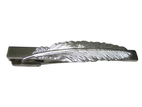 Silver Toned Quill Feather Design Tie Clip