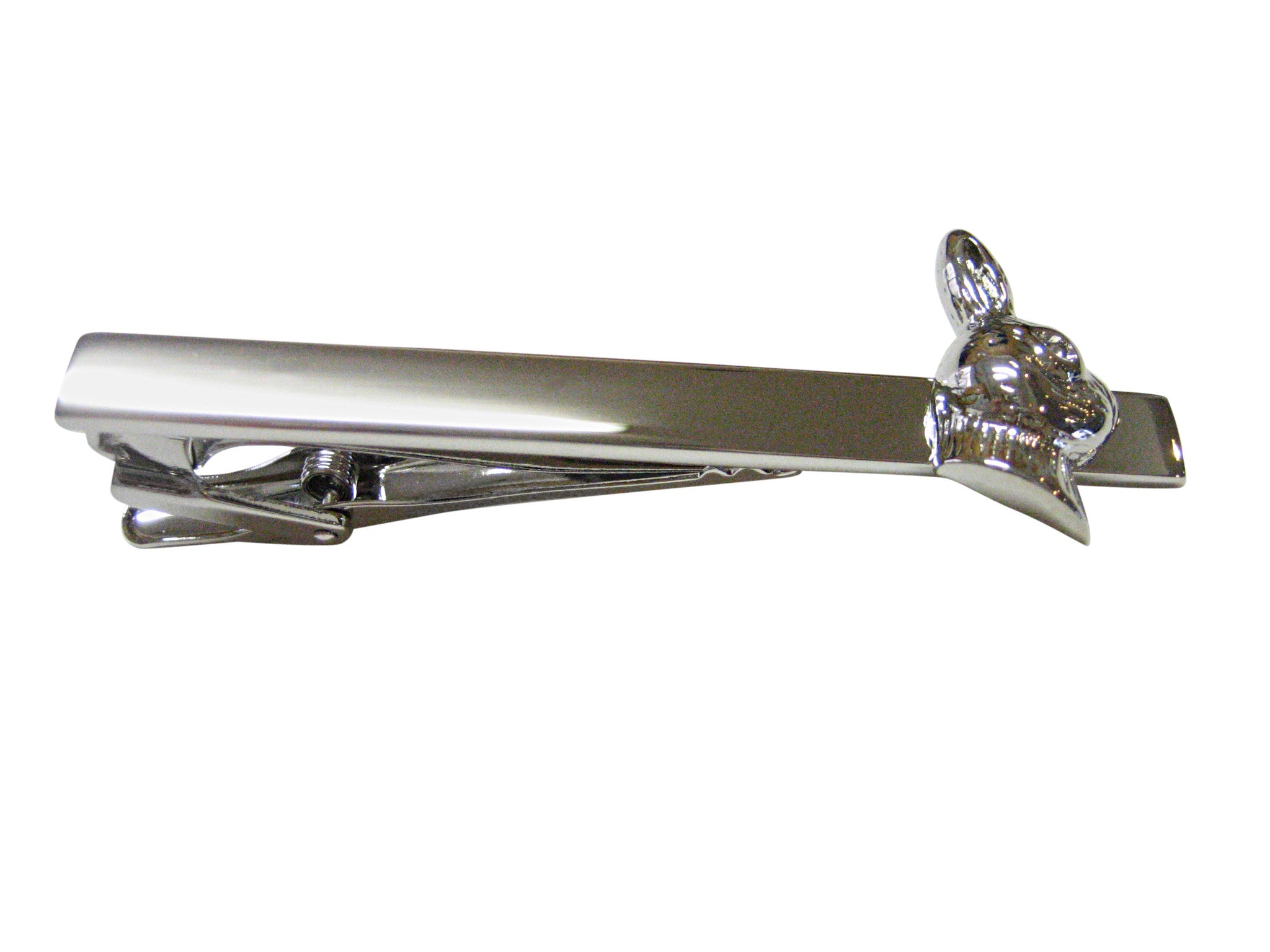Silver Toned Rabbit Hare Head Square Tie Clip