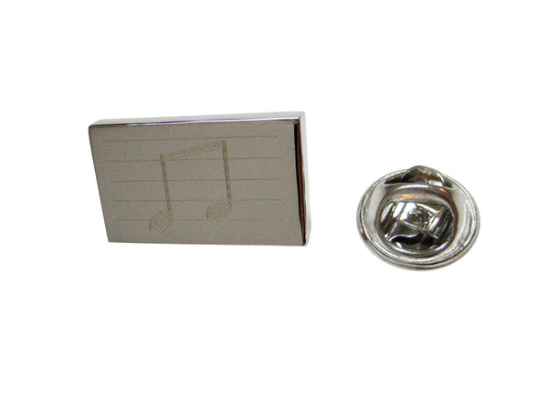 Silver Toned Rectangular Music Note Lapel Pin