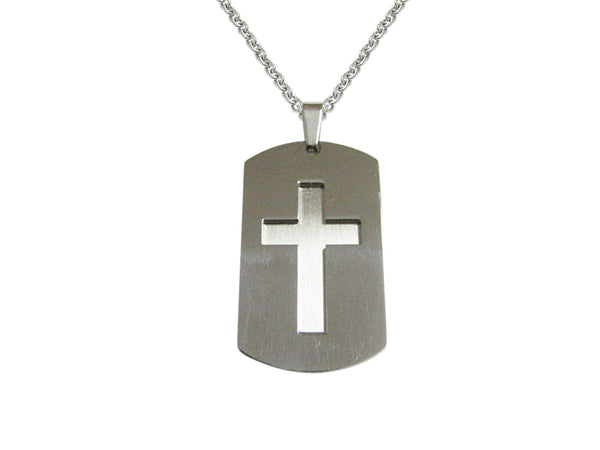 Silver Toned Religious Cross Double Pendant Necklace