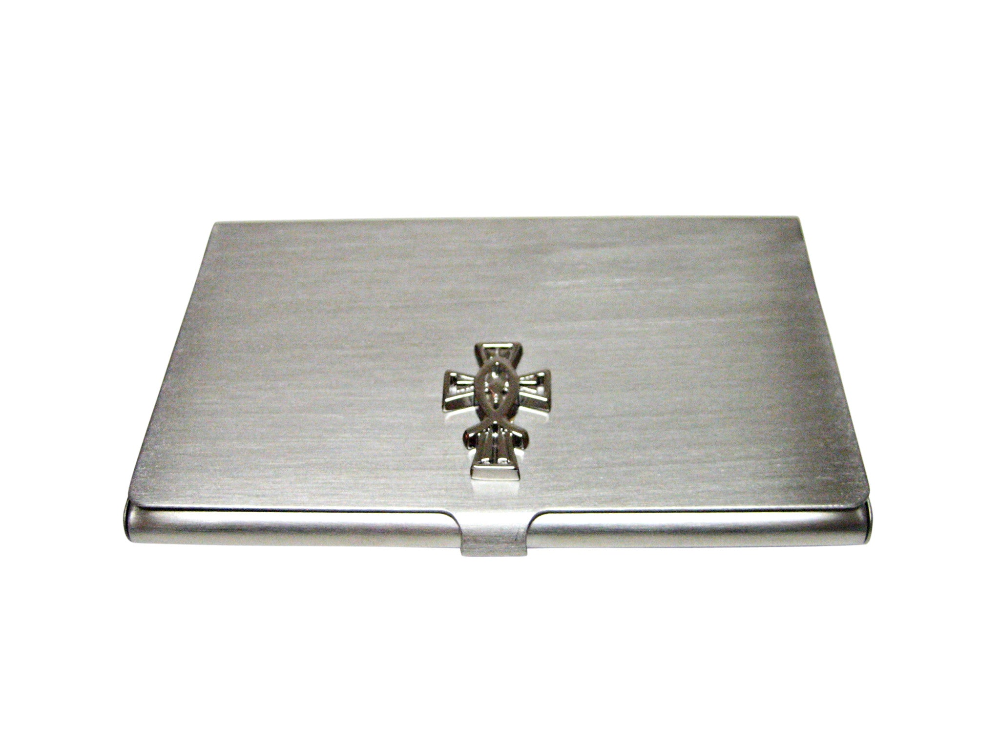 Silver Toned Religious Ichthys Fish and Cross Business Card Holder