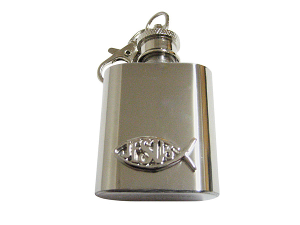 Silver Toned Religious Jesus Ichthys Fish 1 Oz. Stainless Steel Key Chain Flask