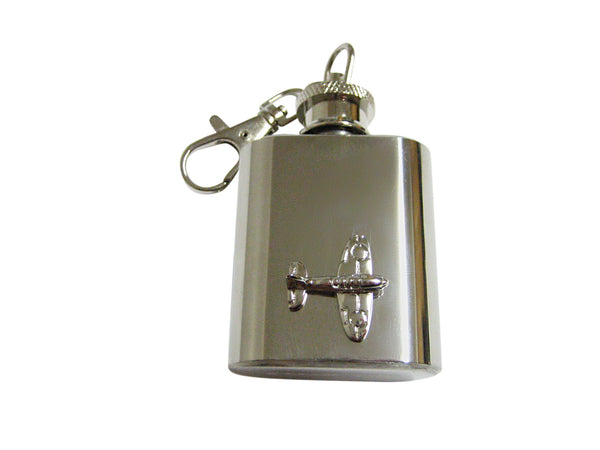 Silver Toned Retro Plane 1 Oz. Stainless Steel Key Chain Flask