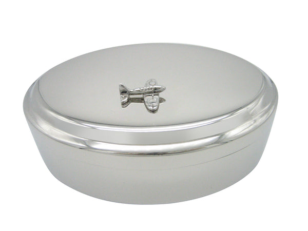 Silver Toned Retro Plane Pendant Oval Trinket Jewelry Box