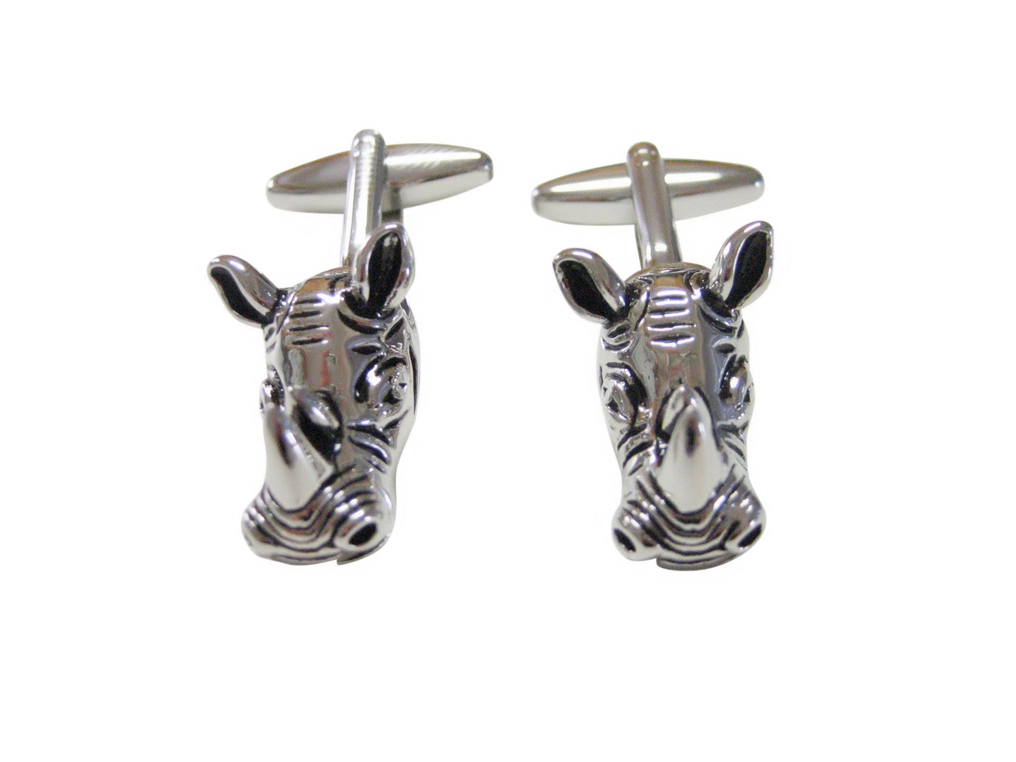 Silver Toned Rhino Head Cufflinks
