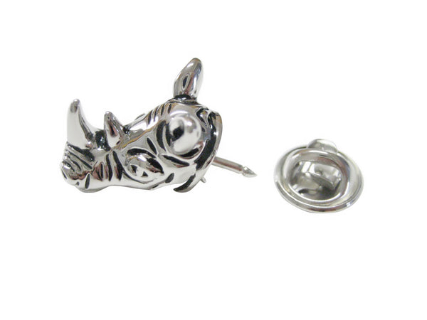 Silver Toned Rhino Head Lapel Pin
