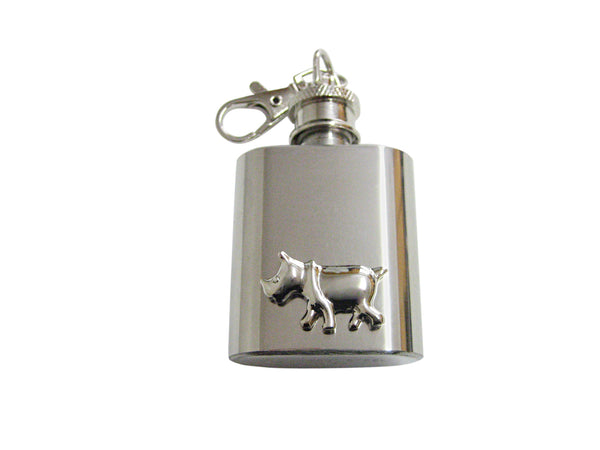 Silver Toned Rhino 1 Oz. Stainless Steel Key Chain Flask