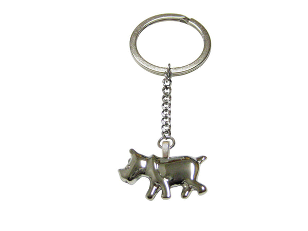Silver Toned Rhino Pendant Keychain