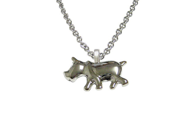 Silver Toned Rhino Pendant Necklace