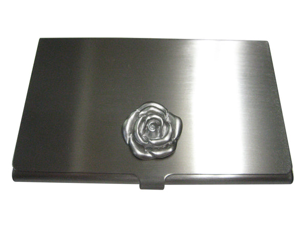 Silver Toned Rose Flower Business Card Holder