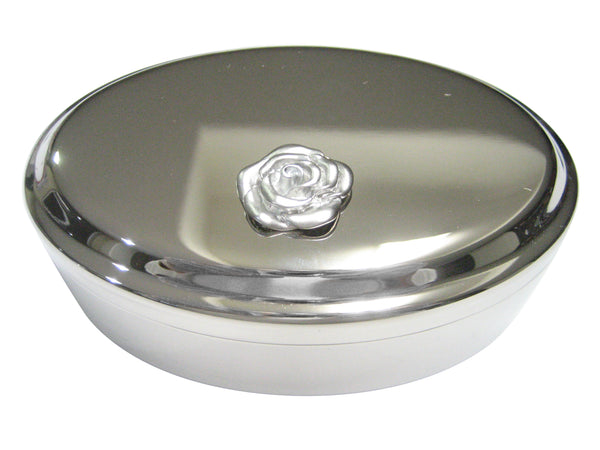 Silver Toned Rose Flower Oval Trinket Jewelry Box