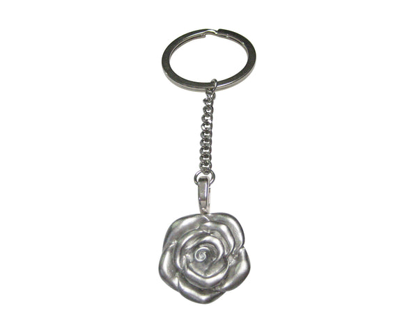 Silver Toned Rose Flower Pendant Keychain